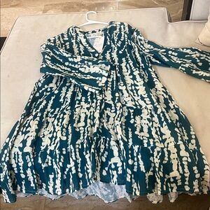 Teal and White Patterned Dress